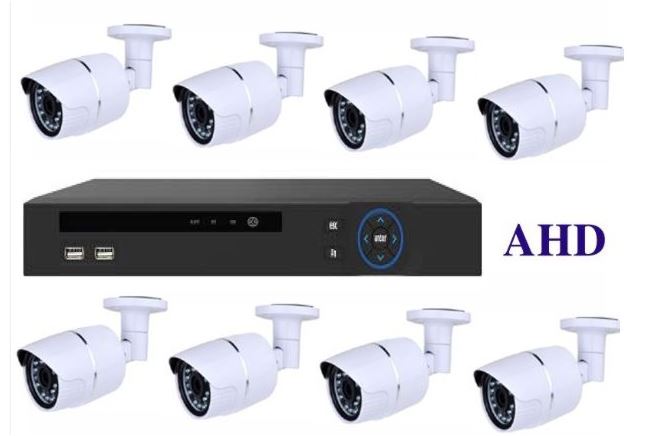 AHD 1MP kültéri szett DVR , 8db 1MP csőkamera